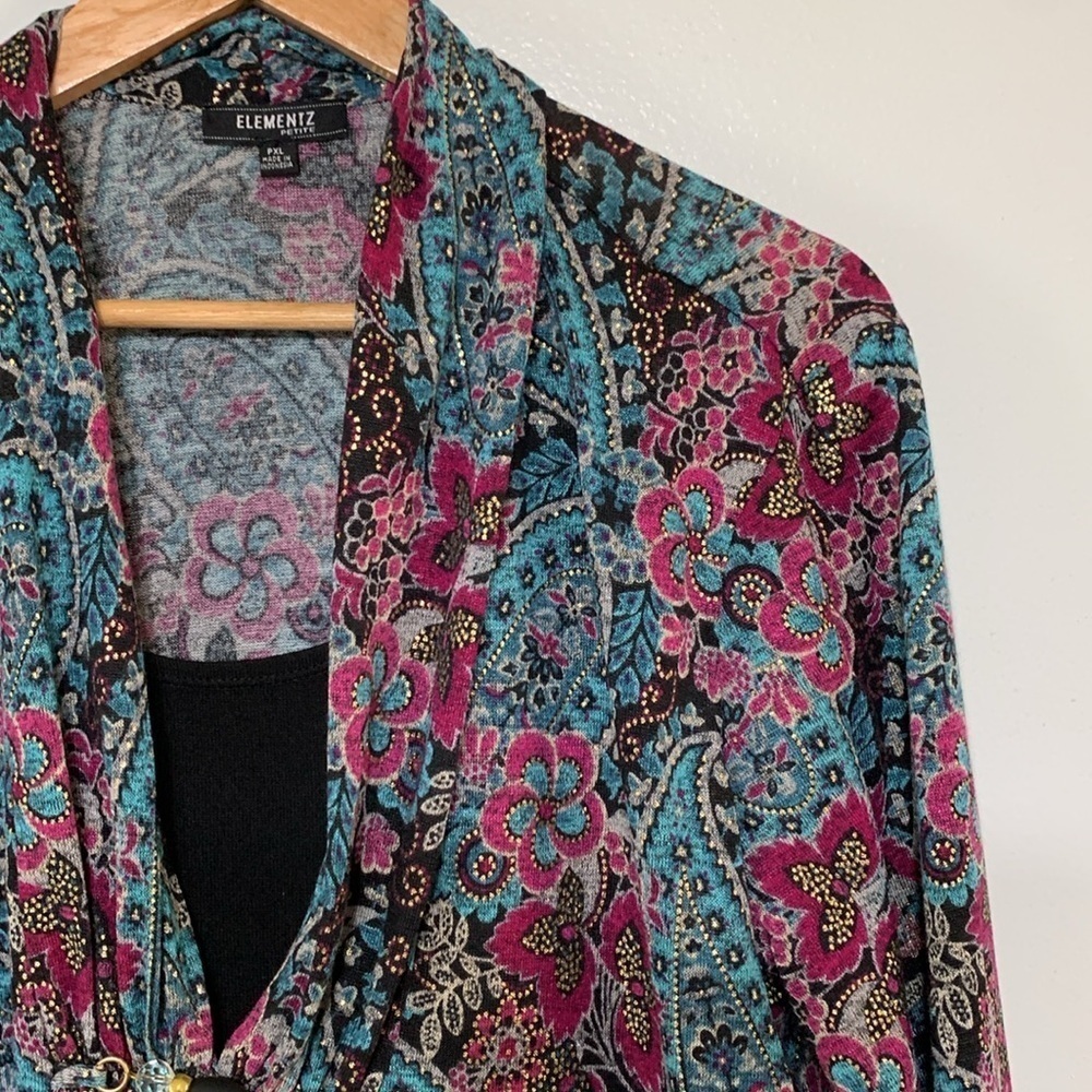 Elementz Magenta Teal Floral Paisley Print Dressy Top Size PXL